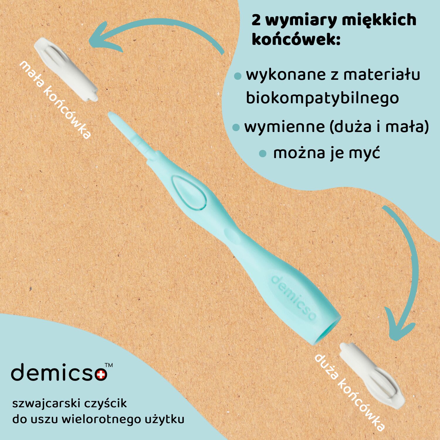 Infografika Końcówki PL Czyścik do uszu demicso